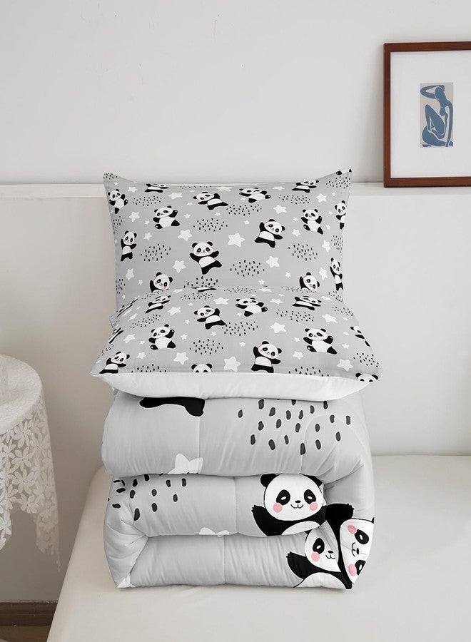 Homewish Cute Panda Full Size Comforter Set,Kawaii Animals Bedding Set for Adults Teens,Children Black White Gray Comforter Luxury Cartoon Panda Quilt Set Room Decor 3Pcs - Image 4